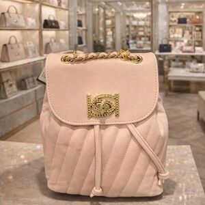 Bebe Quilted Pink Leather Drawstring Backpack